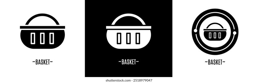 Basket logo set. Collection of black and white logos. Stock vector.