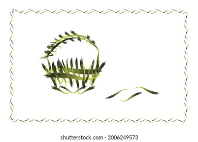 una canasta hecha de hierba.frame. sobre un fondo blanco.vector.textiles, papel pintado, impresión, invitaciones, tarjetas de felicitación