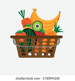 A basket with many kinds of fruit.
