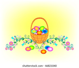 Basket with multicolored eggs by a holiday of Easter Christ's