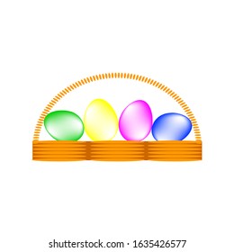 Basket with multi-colored eggs on a white background. Isolated. Easter concept.Vector illustration