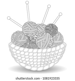 Basket with multi-colored tangles in a square Frame of multi-colored balls of wool