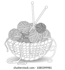 Basket with multi-colored tangles in a square Frame of multi-colored balls of wool