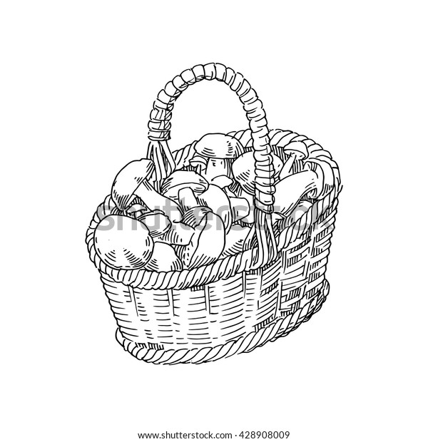 Фотообои "Wicker basket with white and other mushrooms on the forest b...