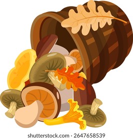 basket basket mushrooms and autumn leaves