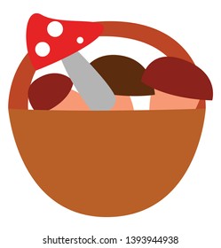 Basket with mushrooms inside illustration vector on white background 