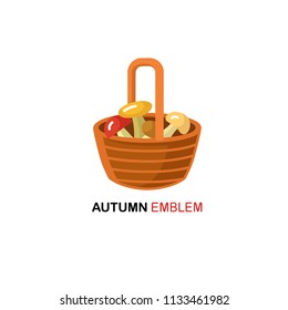 Basket with mushrooms made in flat style - autumn logo design template.
