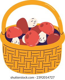 Cesta Con Ilustración Del Vector De Hongos