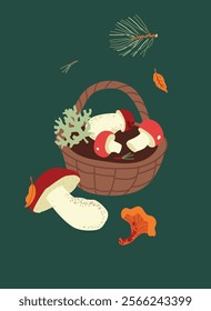 Basket with mushrooms. Vector illustration