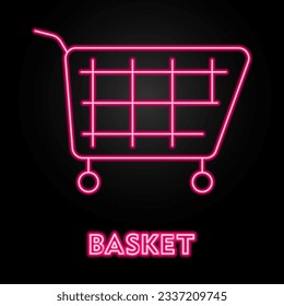 basket neon sign, modern glowing banner design, colorful modern design trend on black background. Vector illustration.