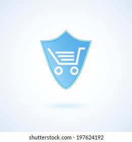 Basket on shield icon or protect your online shoping sign or symbol