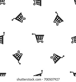 Basket on wheels pattern repeat seamless in black color for any design. Vector geometric illustration