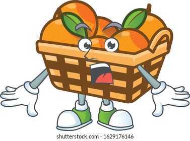 Basket oranges cartoon character design on a surprised gesture