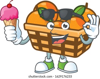 Basket oranges mascot cartoon design with ice cream