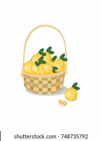 Basket with oranges on a white background