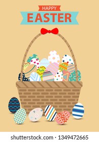 Basket with Paint eggs Different pattern use for promotion poster, greeting card, template design vector for illustration