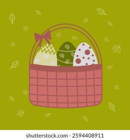 Basket of painted eggs for Easter
