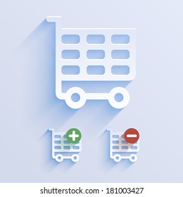 Basket paper icon with add and remove. Vector illustration.