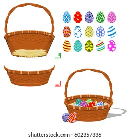 Basket part and painted eggs. For creating your own easter basket