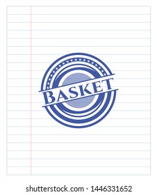 Basket pen emblem. Blue ink. Vector Illustration. Detailed.