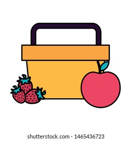 basket picnic apple strawberry food vector illustration