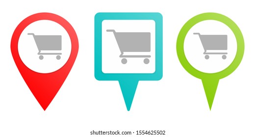 Basket pin icon. Multicolor pin vector icon