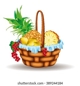 basket with pineapple, lemon and currants