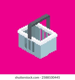 basket pixel art, vector illustration on isolated background.
