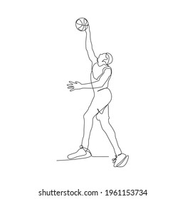 basket player shoot the ball to the basket - continuous one line drawing