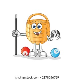 the basket plays billiard character. cartoon mascot vector