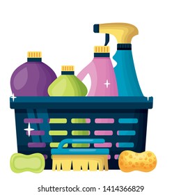 basket products and equipment spring cleaning vector illustration