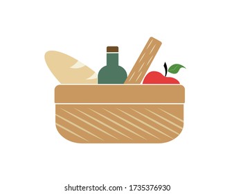 Basket with products (food). Vector flat mobile icon. Web version.