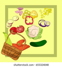 Basket for products and vegetables around