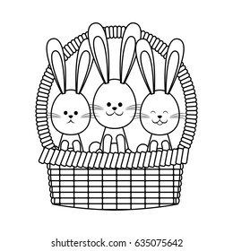 basket rabbits easter celebration ornament festive line