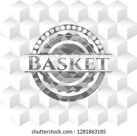 Basket realistic grey emblem with cube white background