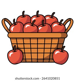 Basket of red apples harvest isolated vector illustration on white background