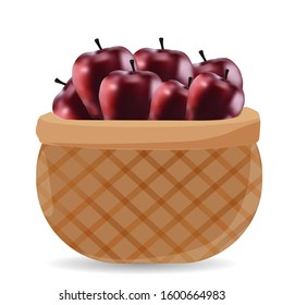 Basket with red apples. Vector art