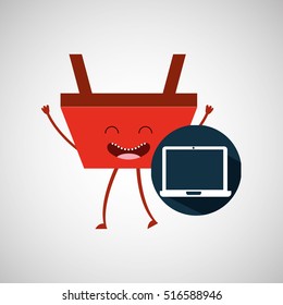 basket red commerce laptop icon vector illustration eps 10