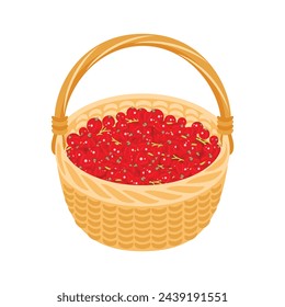 Basket with red currant. Berry fruit icon. Vector cartoon flat illustration.