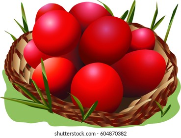 A basket of red eggs for Holidays, vector