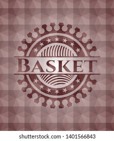 Basket red emblem or badge with geometric pattern background. Seamless.