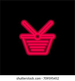 Basket red glowing neon ui ux icon. Glowing sign logo vector