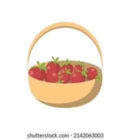 Basket with red strawberries on a white background. Illustration for children's books, material for child development, the theme of picking fruit in the garden, in the forest. 