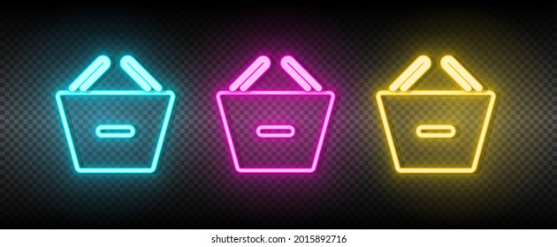 basket, remove, shopping neon vector icon. Illustration neon blue, yellow, red icon set.