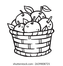 basket of ripe apples. vector illustration doodle. harvest festival