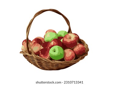 Cesta de manzanas maduras, imagen vectorial de la foto, producto agrícola