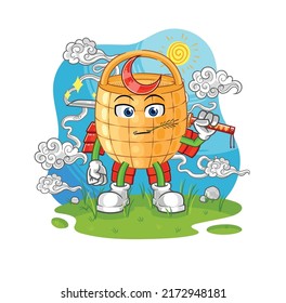 the basket samurai cartoon. cartoon mascot vector
