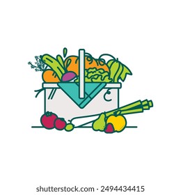 Basket of seasonal organic vegetables and fruits