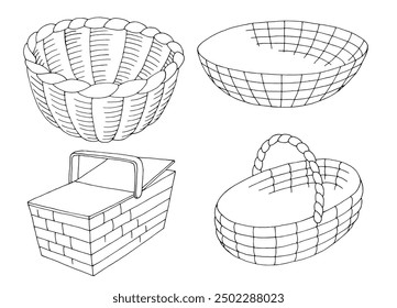 Basket set graphic black white isolated sketch illustration vector