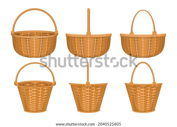 Basket Set Isolated Images Wooden Basket Stock Vector (Royalty Free ...